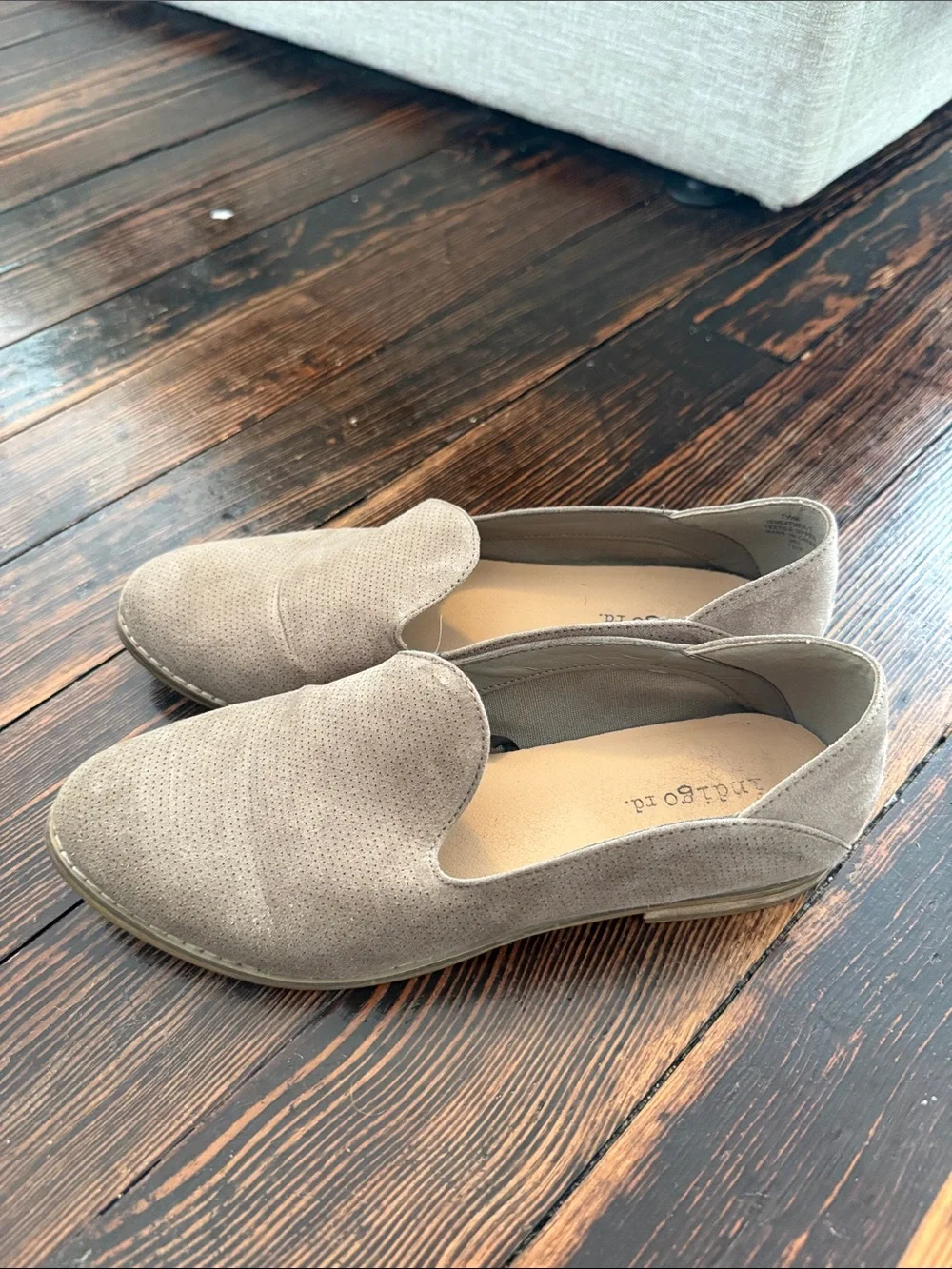 Indigo Taupe Suede Perforated Slip-On Loafers